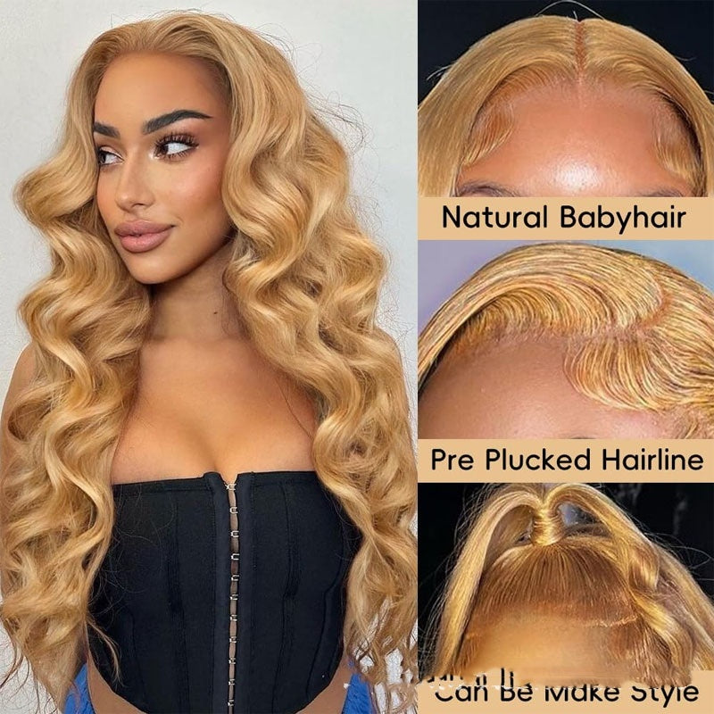 Blonde Color 27 Human Hair 13X4 Lace Frontal Wig Body Wave.
