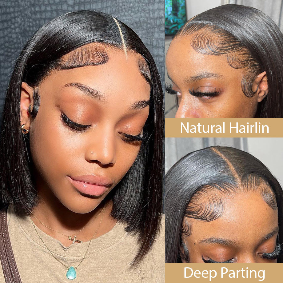 Short Bob 13x4 Lace Frontal Wig Pre Plucked 
Virgin Human Hair.