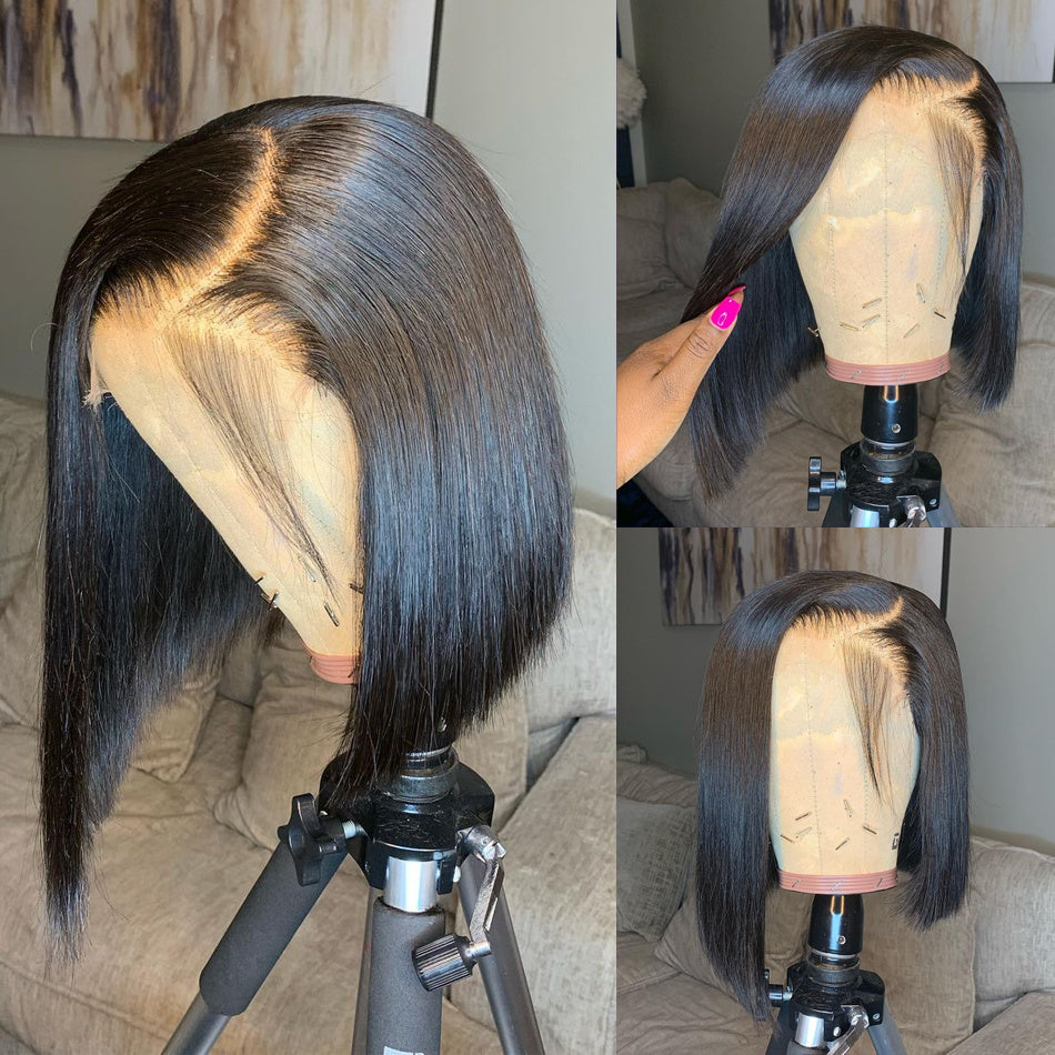 Short Bob 13x4 Lace Frontal Wig Pre Plucked 
Virgin Human Hair.